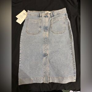 Light Wash Denim Midi Skirt